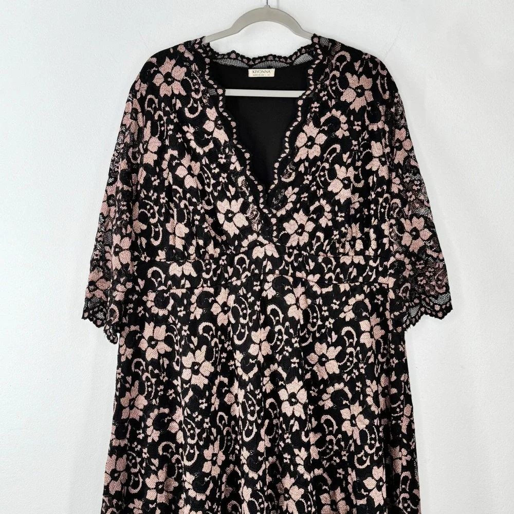 Kiyonna Floral Lace Dress Lined V-Neck Women’s Size 3X - Picture 2 of 14